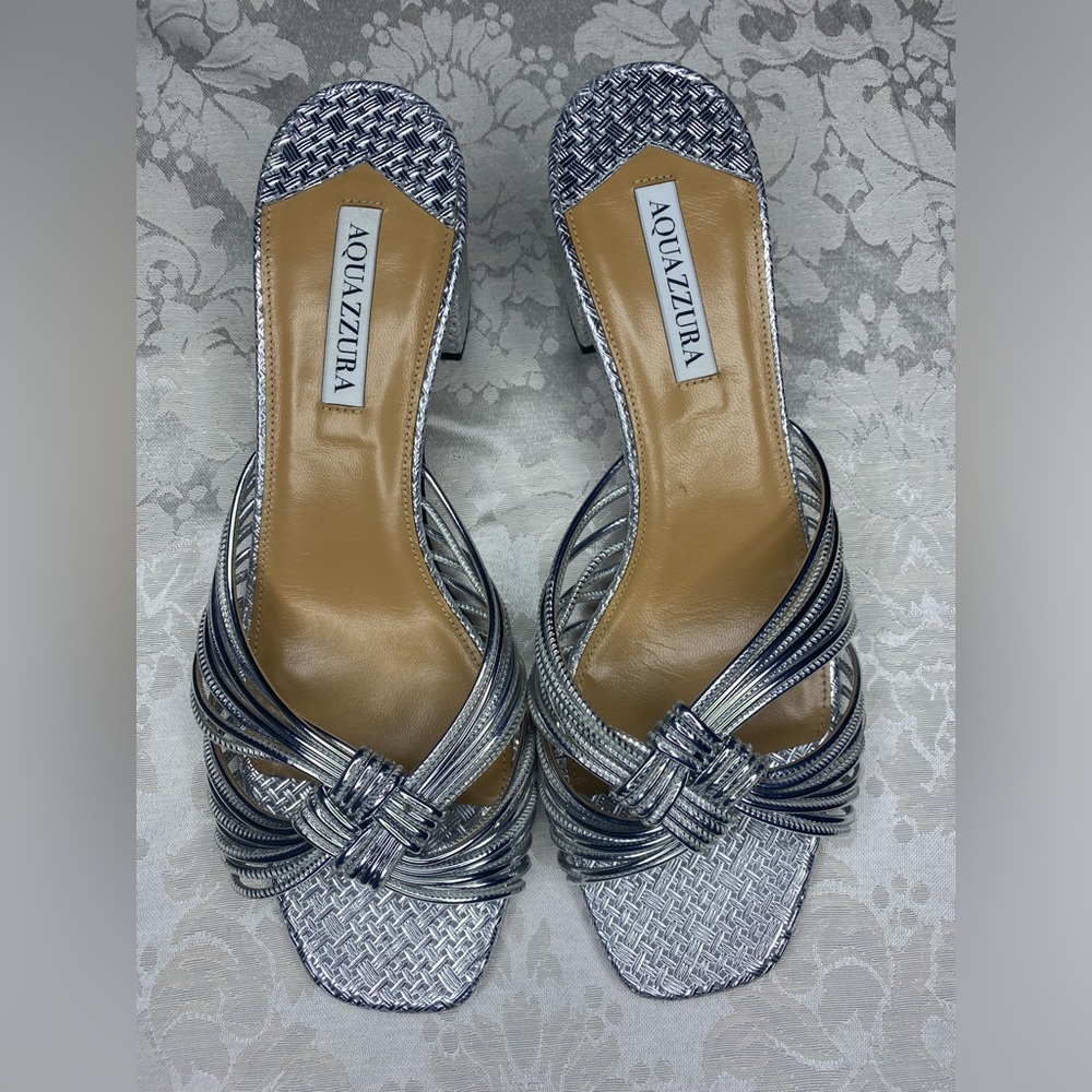 Aquazzura Silver Knotted Strappy Heeled Sandals